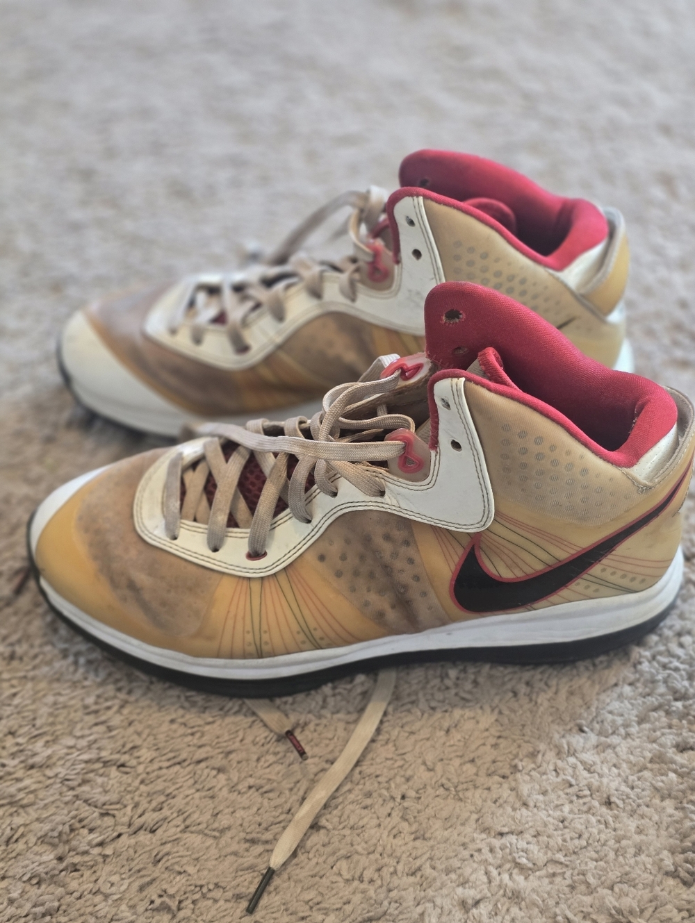 NIKE MEN'S SIZE 12 LEBRON JAMES AIR MAX FLYWIRE TAN RED BASKETBALL SHOES SNEAKER